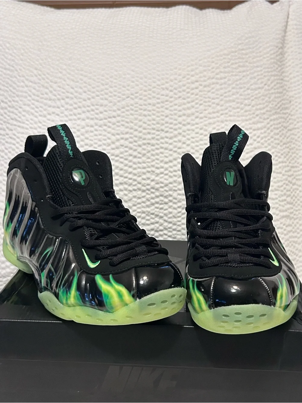 Black Athletic Sneakers with Neon Green Flame Accents